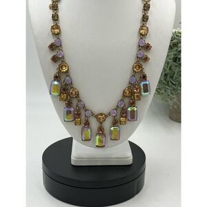 J. Crew Pink Opalescent Opaque and Shiny Rhinestone Mauve Ribbon Tie‎ Necklace